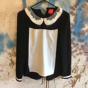 Deep or Shallow navy and cream blouse